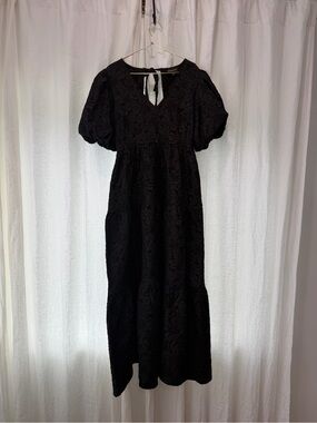 Sugarlips Black Textured Puff-Sleeve Maxi Dress